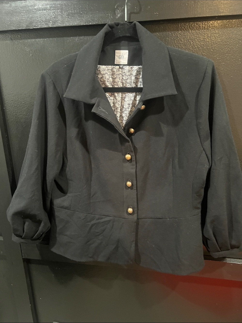 CAbi Black Button-Front Women's Blazer with Gold Buttons | Size 14